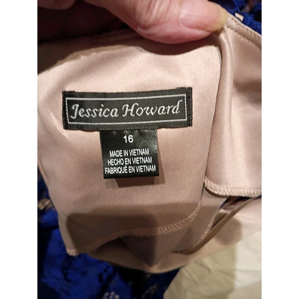 Jessica Howard Dress Blue Lace Over Tan Lining Sz 16 Feminine Spring - Picture 10 of 11
